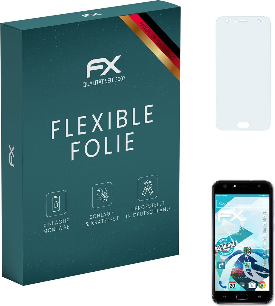 atFoliX FX-ActiFleX 3x Schutzfolie kompatibel mit Asus ZenFone 4 Selfie (ZD553KL) Folie