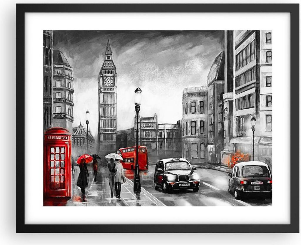 Gerahmtes Poster - Schwarzer Rahmen - London Bus - 50x40 cm - Wand Bild - Wanddeko - Wandbilder - Kunstposter - Wandposter - Bilderrahmen - Bilder ...