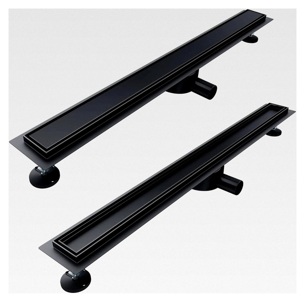 Duschrinne 60 cm Komplettset Schwarz 360° drehbar Extra flach mit Geruchsstop und Haarsieb 2 in 1 Edelstahl Ablaufrinne befliesbar