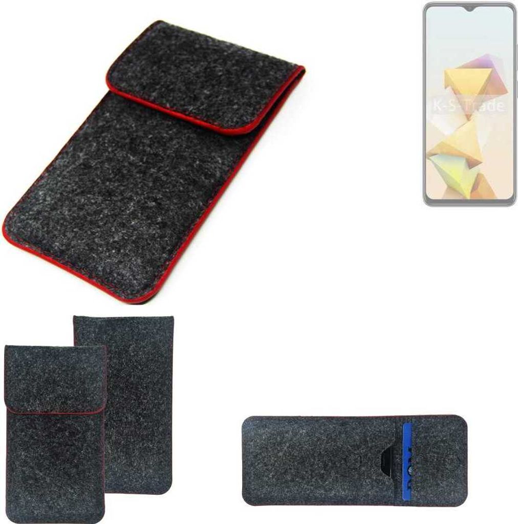 K-S-Trade Handy Schutz Hülle kompatibel mit ZTE Blade A73 5G Schutzhülle Handyhülle Filztasche Pouch Tasche Case Sleeve Filzhülle dunkelgrau roter