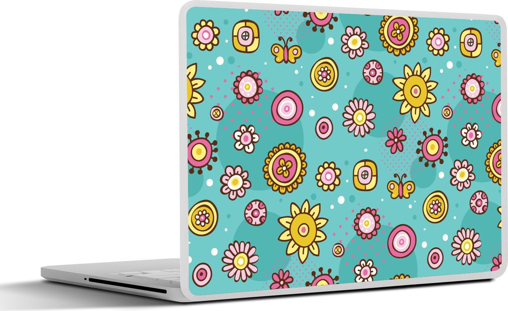 MuchoWow Laptop Aufkleber Sticker Cover Blumen - Schmetterlinge - Muster 30x22 cm - Laptop-Sticker