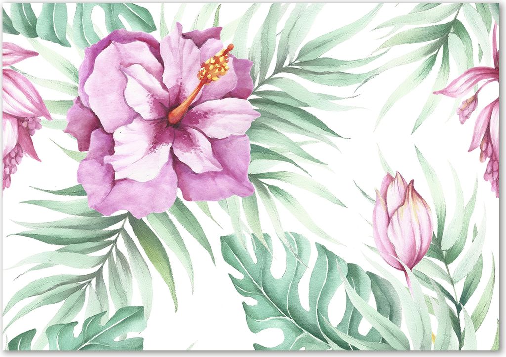 Tulup Glas-Bild - 100 x 70 - Wandbild aus Glas - Wandkunst - Wandbild hinter gehärtetem Sicherheitsglas - Blumen & Pflanzen - Hawaii Blumen - Lila
