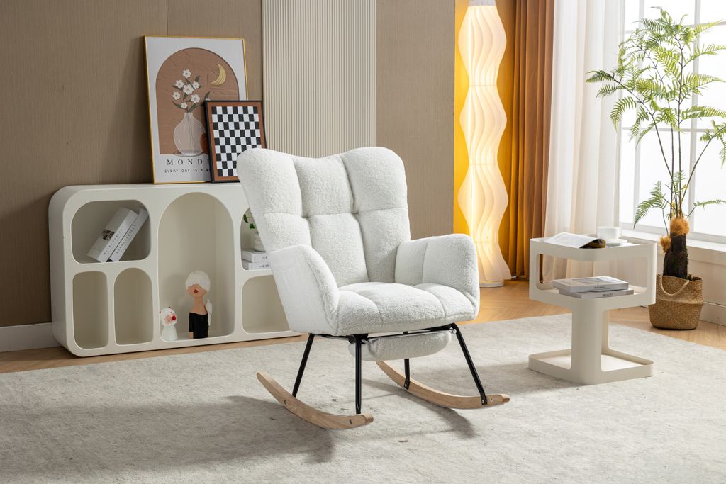 Weiß Teddy Plüsch Lounge-Sessel Babyschaukelstuhl Produktbild 3