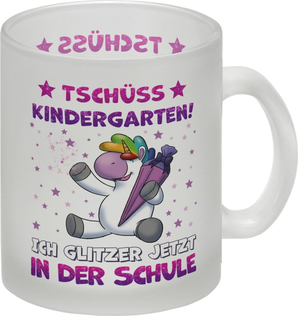 Tschüss Kindergarten Einhorn Glas Tasse für die Einschulung