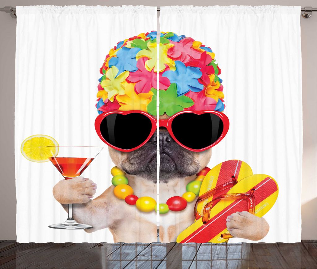 ABAKUHAUS Verrückt Rustikaler Vorhang, Cocktail Exotische Bulldog Pet, Wohnzimmer Universalband Gardinen mit Schlaufen und Haken, 280 x 225 cm, Me...