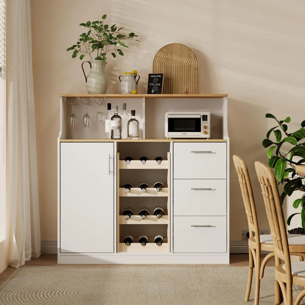 Buffet de Bar Gain de Place avec Rangements et Éclairage LED Intégré