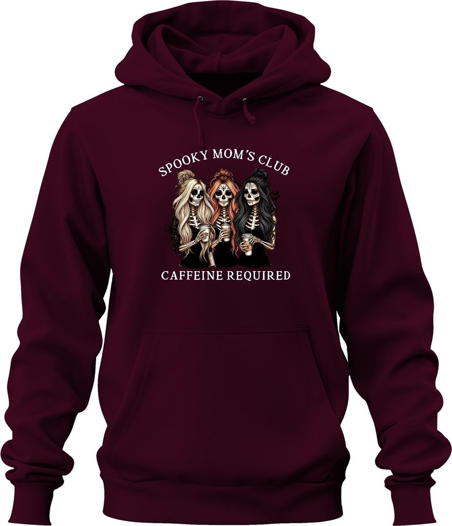 Spooky Moms Club Kaffee Mama Halloween Skelett Gothic Kaffeeliebe Uni Hoodie Kapuzenpullover, Burgundy, 3XL