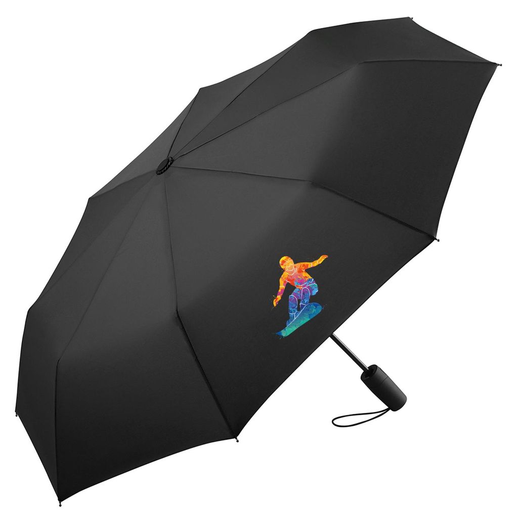 Huuraa Regenschirm Snowboarden bunte Silhouette 98cm Schwarz Sturmfest Taschenschirm Geschenkidee