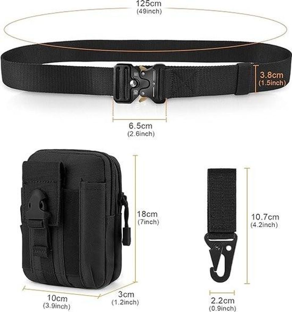 Taktischer Herrengürtel, 3,8 cm breit, robust, mit Cobra-Schnalle, Nylon-Verschluss im Militärstil, Metallschnalle mit Schnellverschluss, inklusi...