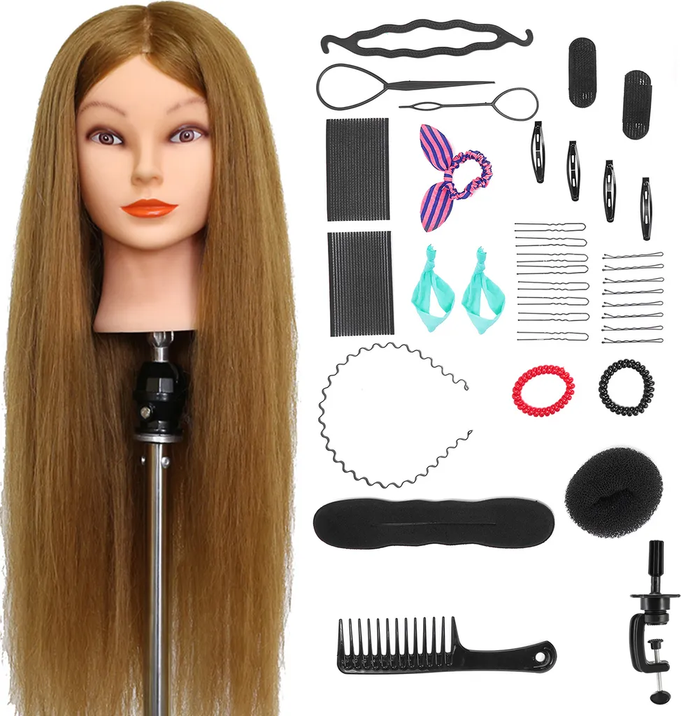 Testina Esercitazione Parrucchieri 90% Capelli Veri 65cm + Kit Styling