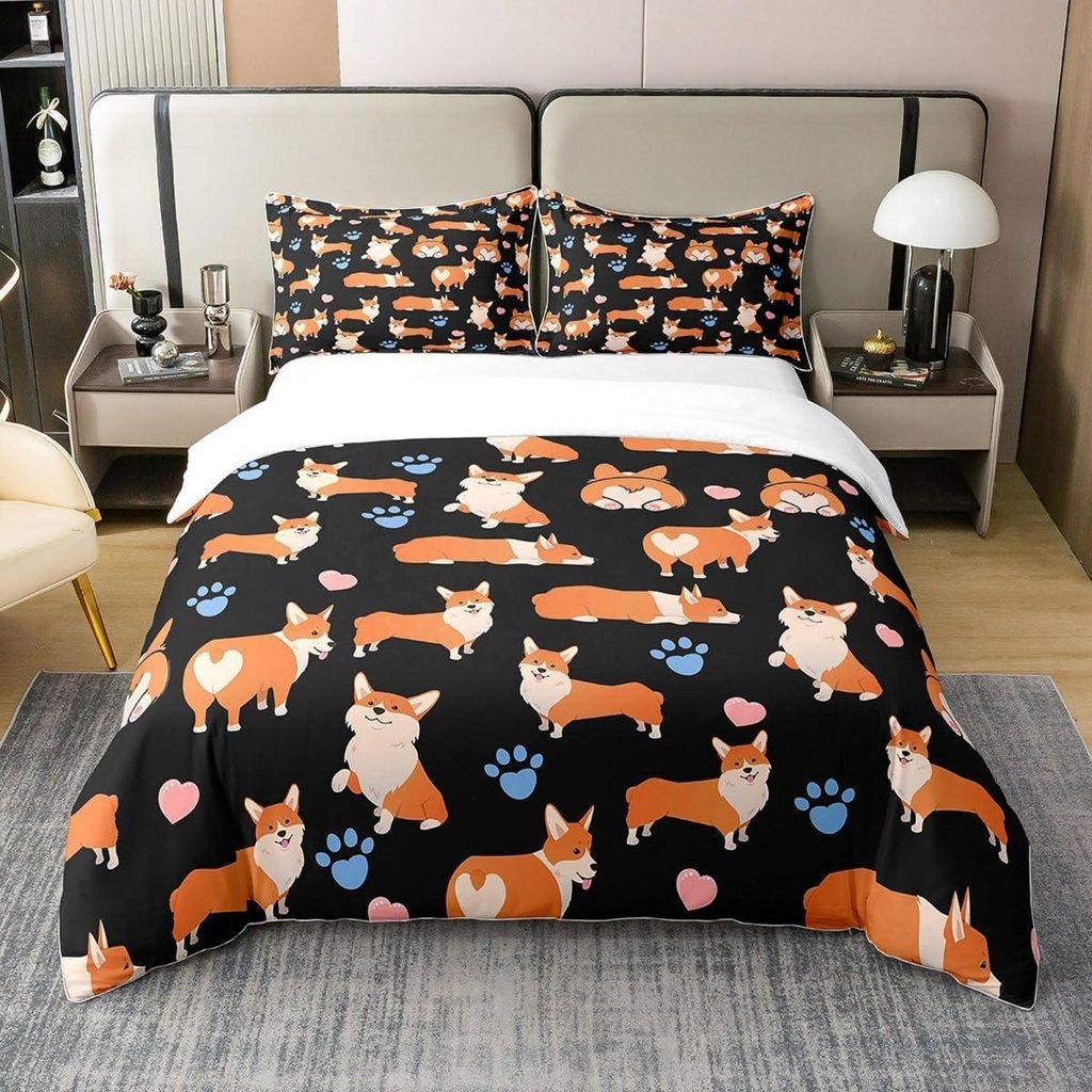 Komplet pościeli z motywem corgi, 200x200 cm, 100% bawełna, Zdjęcie produktu 