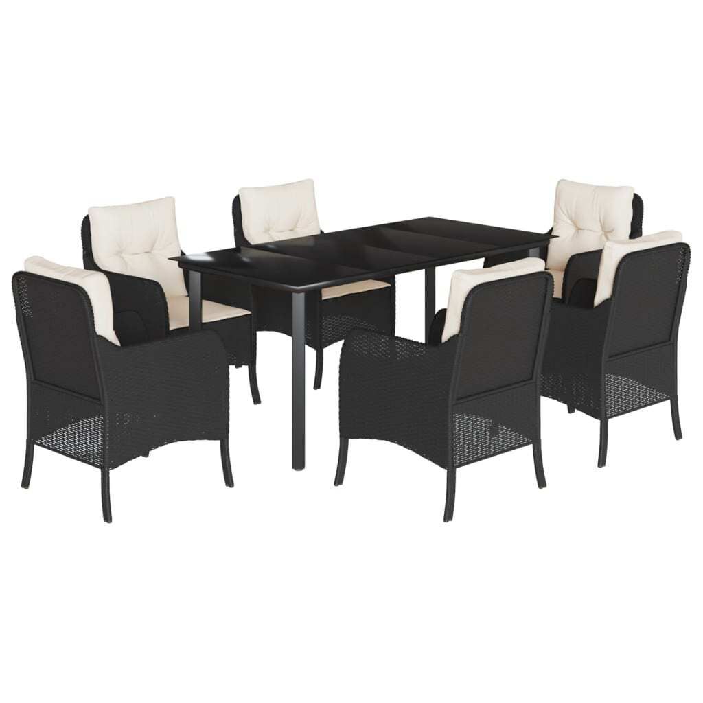 7-tlg. Garten-Essgruppe mit Kissen Schwarz Poly Rattan
