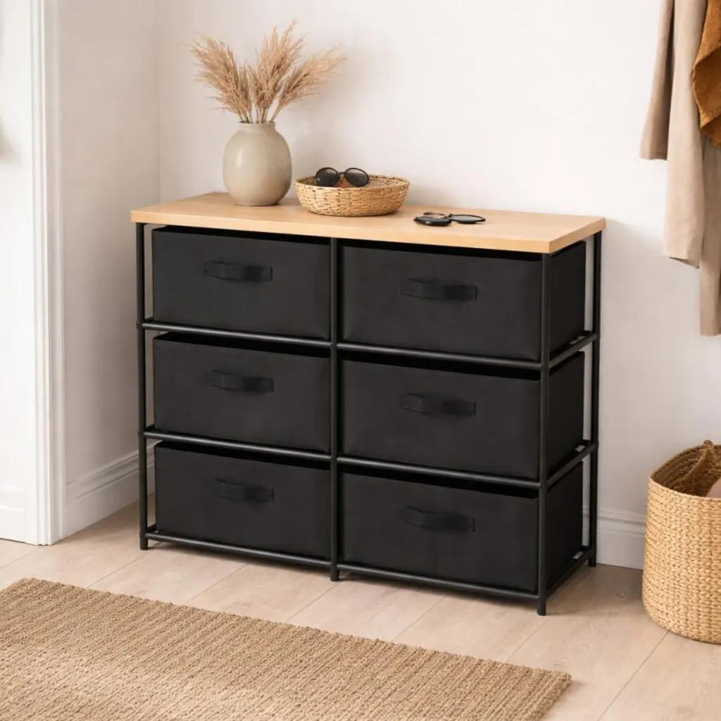Etagère 6 boîtes noire design compact 75,5cm pour rangement optimal - 4