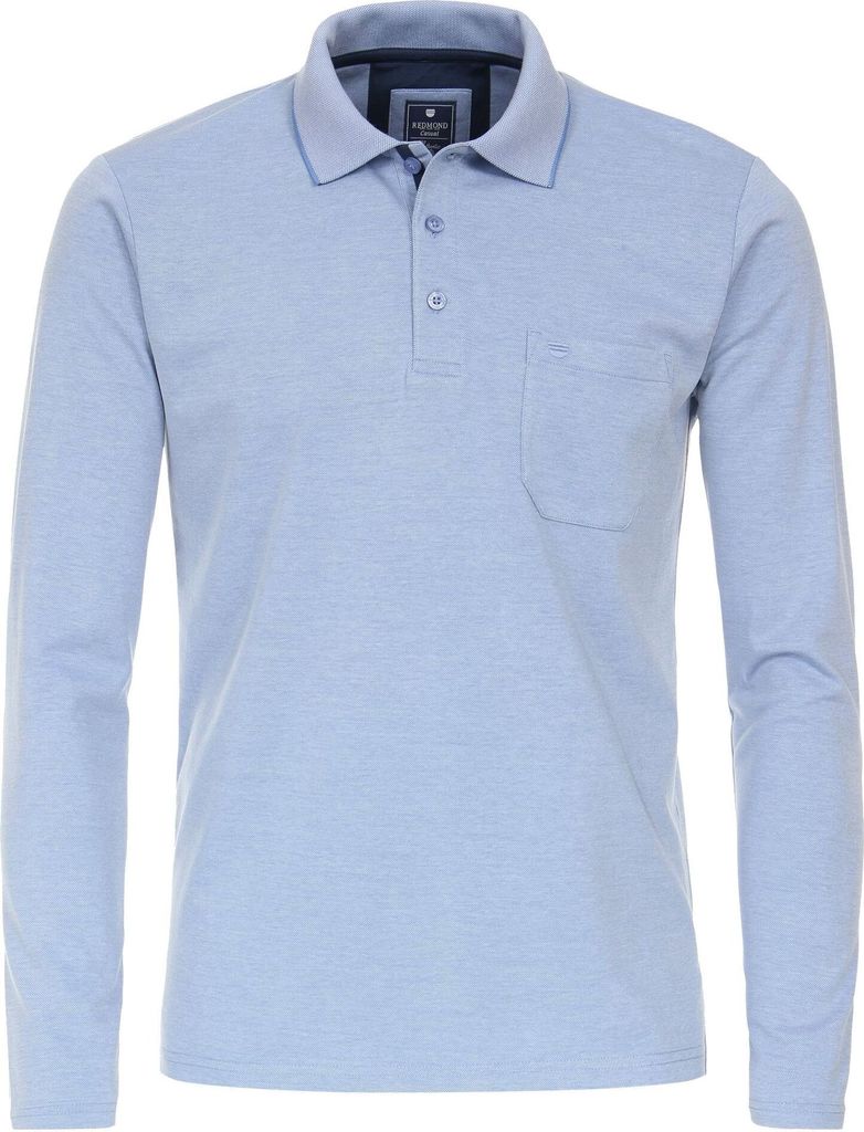 REDMOND Casual Herren Polo-Shirt Langarm Regular-Fit Jersey Hellblau L