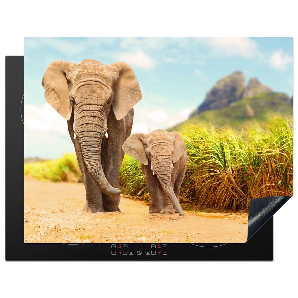 KitchenYeah Herdabdeckplatte Elefanten - Tiere - Natur , 77x59cm, Küche Deko, Glaskeramikkochfeld Herdabdeckung, Abdeckplatte fùr Kochfeld