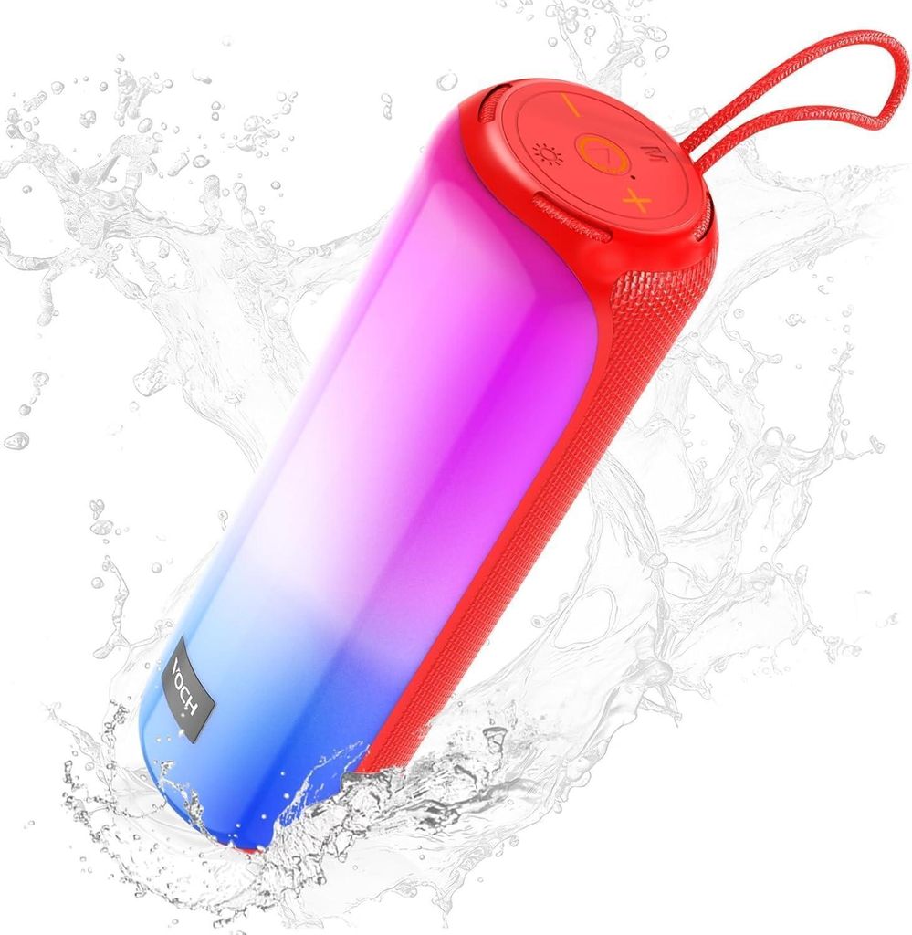 Lautsprecher mit RGB Licht, Stereo Sound, Bluetooth 5.3, TWS Pairing, IPX7 Wasserdicht, 20 Std Akku, Lauter Sound für Party, Outdoor, Camping, Reisen