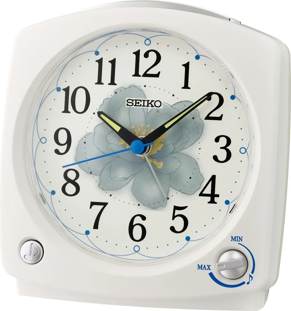 Réveil à aiguilles blanc Seiko avec mélodie naturelle et trotteuse fluide