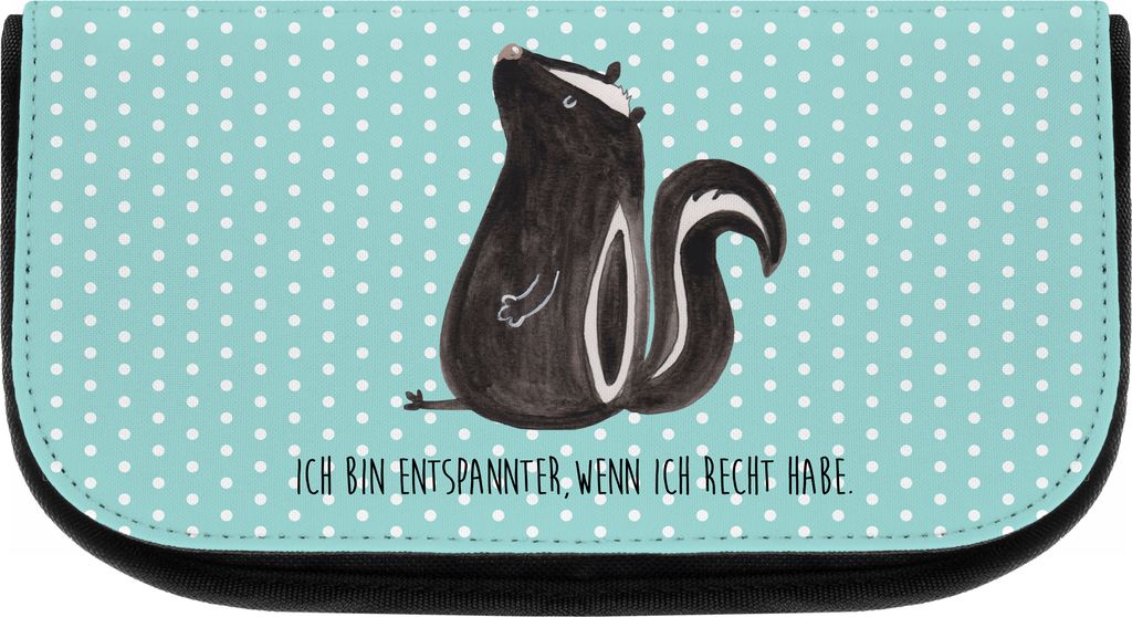 Mr. & Mrs. Panda Schminktasche Stinktier Sitzen - Türkis Pastell - Geschenk, Büro, Spruch, Wildtier, kosmetik organizer, Make-Up Tasche, Skunk, S...