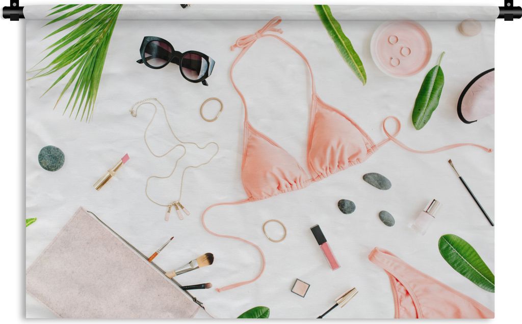 MuchoWow Wandteppich Wandbehang Bikini - Rosa - Halskette 120x80 cm Tapisserie Dekoration Wandtuch - Wanddekorationen - Wandtücher