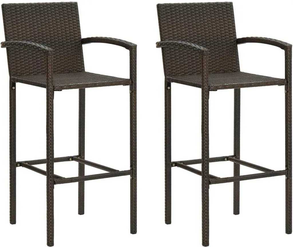 Coppia Sgabelli Alti da Bar in Rattan Sintetico Marrone Eleganti