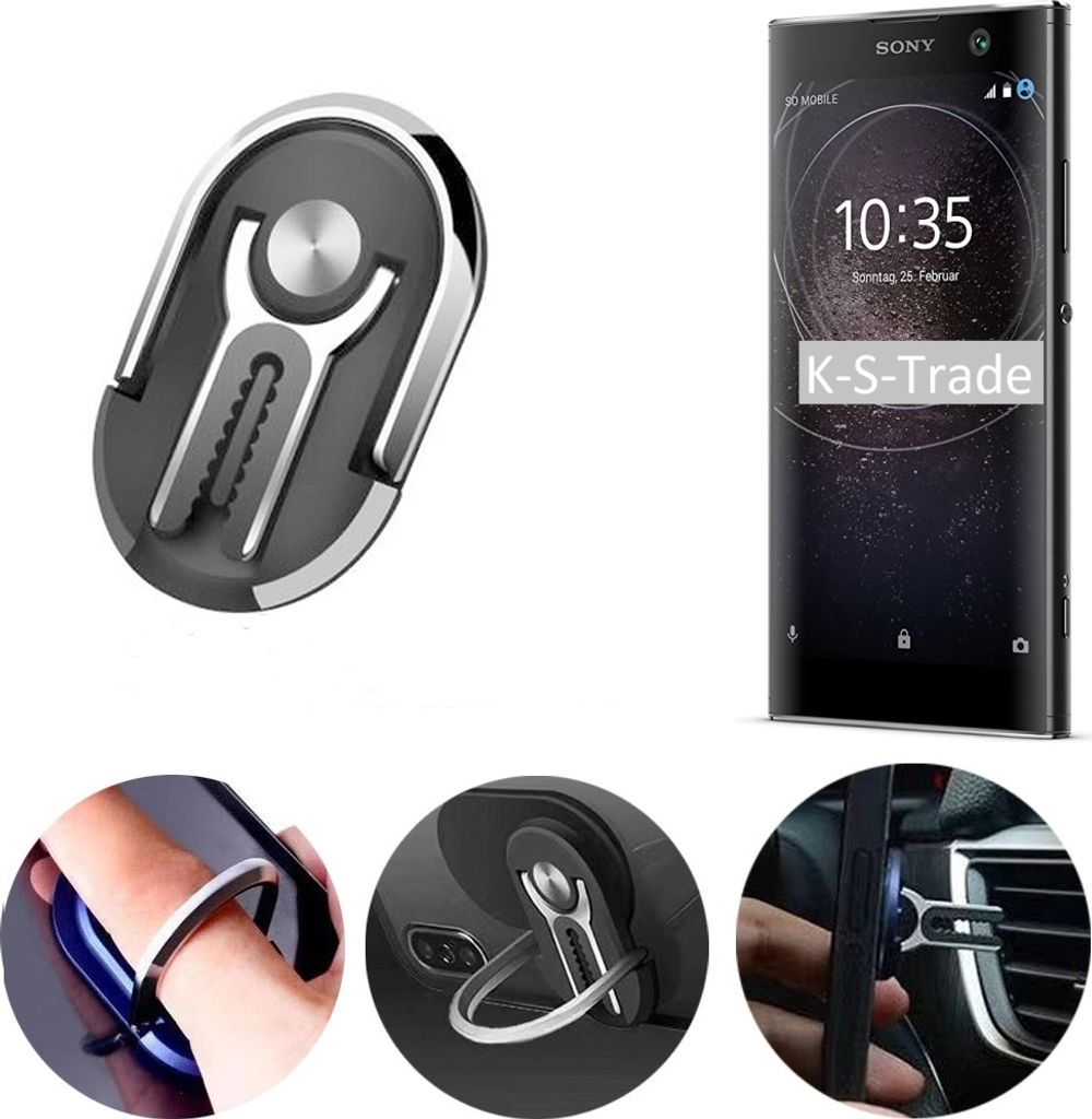 K-S-Trade 3in1 Smartphone-Ring Handy-Ring kompatibel mit Sony Xperia XA2 Fingerhalterung Handyring Tischständer Lüftungsgitter-Halterung Tisch
