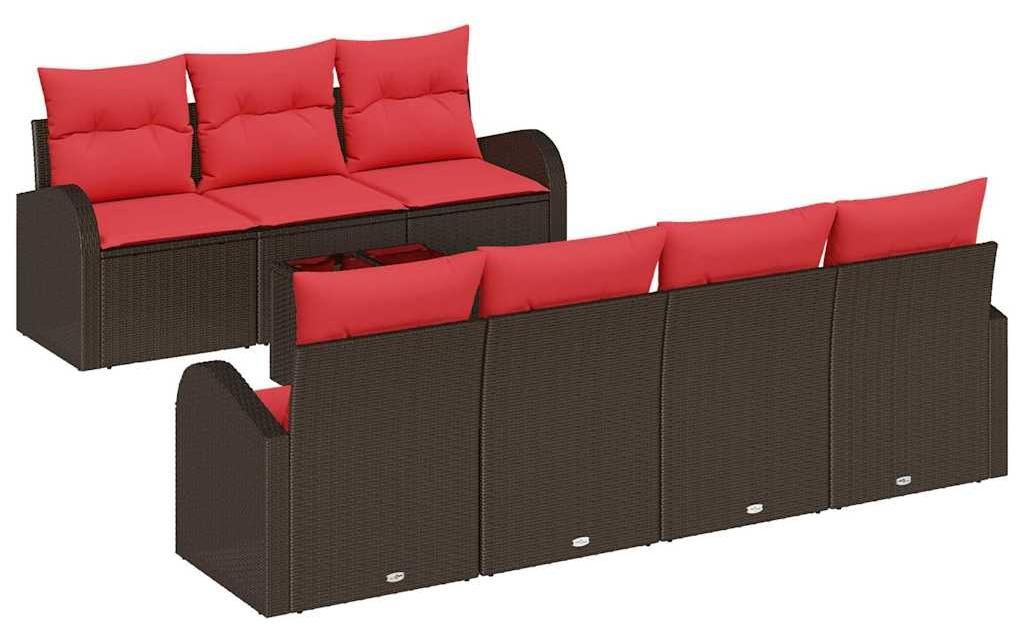 vidaXL Gartensofa-set mit Speicher 8 pcs Beige und Rot Poly-Rattan