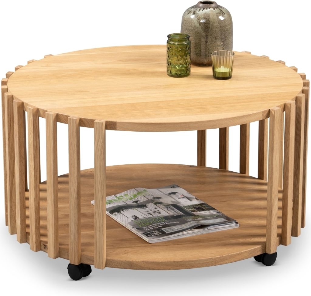 Beistelltisch "Mats" aus Massivholz in Wildeiche. Abmessungen (BxHxT) 70x40x70 cm