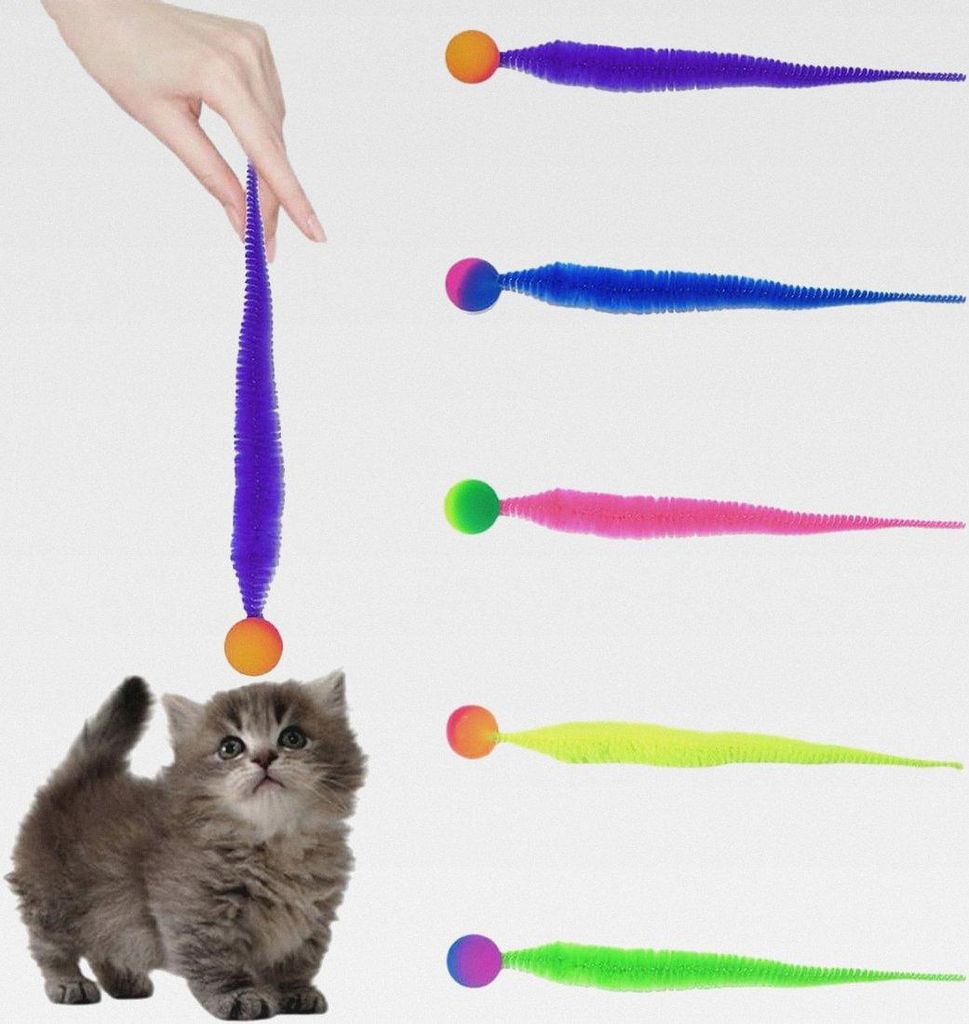 5 Stück Wiggly Ball Katze Katzen wackelball,Wurmkatzenspielzeug Interaktives Katzenspielzeug,lustiges Katzenspielzeug, Katzenball Langer Schwanz B...