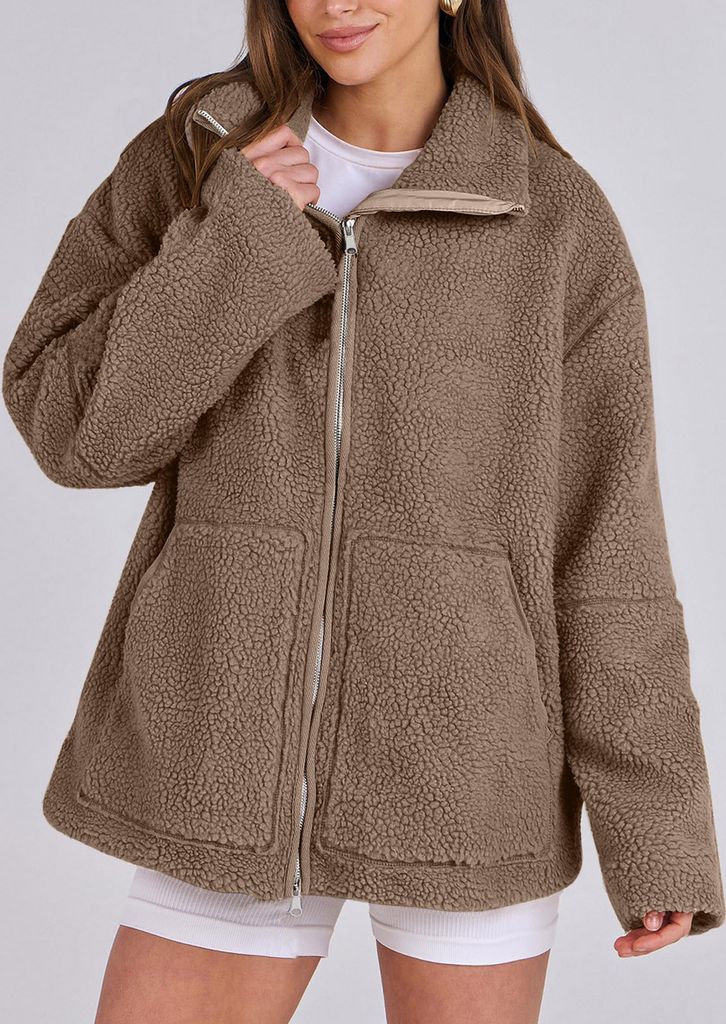 ASKSA Damen Teddy Fleece Jacke Warme Flanell Jacke Dicke Produktbild 3