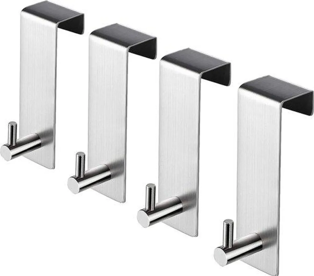 Lot de 4 Crochets de Porte en Acier Inoxydable Argenté pour Armoire