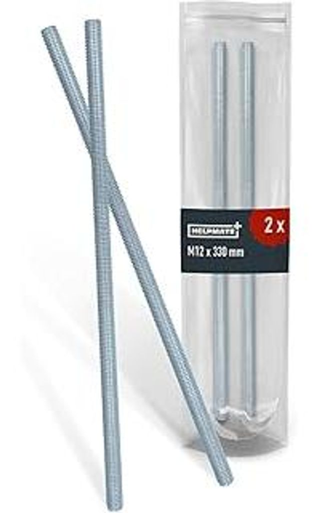 HELPMATE – Gewindestange M12 x 330 mm aus verzinktem Stahl – 2 Stück Gewindestab mit metrischem Vollgewinde – Gewindestift mit Festigkeitskl...