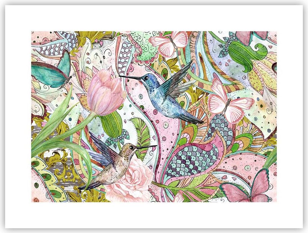 Poster - Poster ohne Rahmen - Vogel Schmetterling Blume - 40x30 cm - Wand Bild - Wanddeko - Wandbilder - Kunstposter - Wandposter - Bilder - Kunstd...