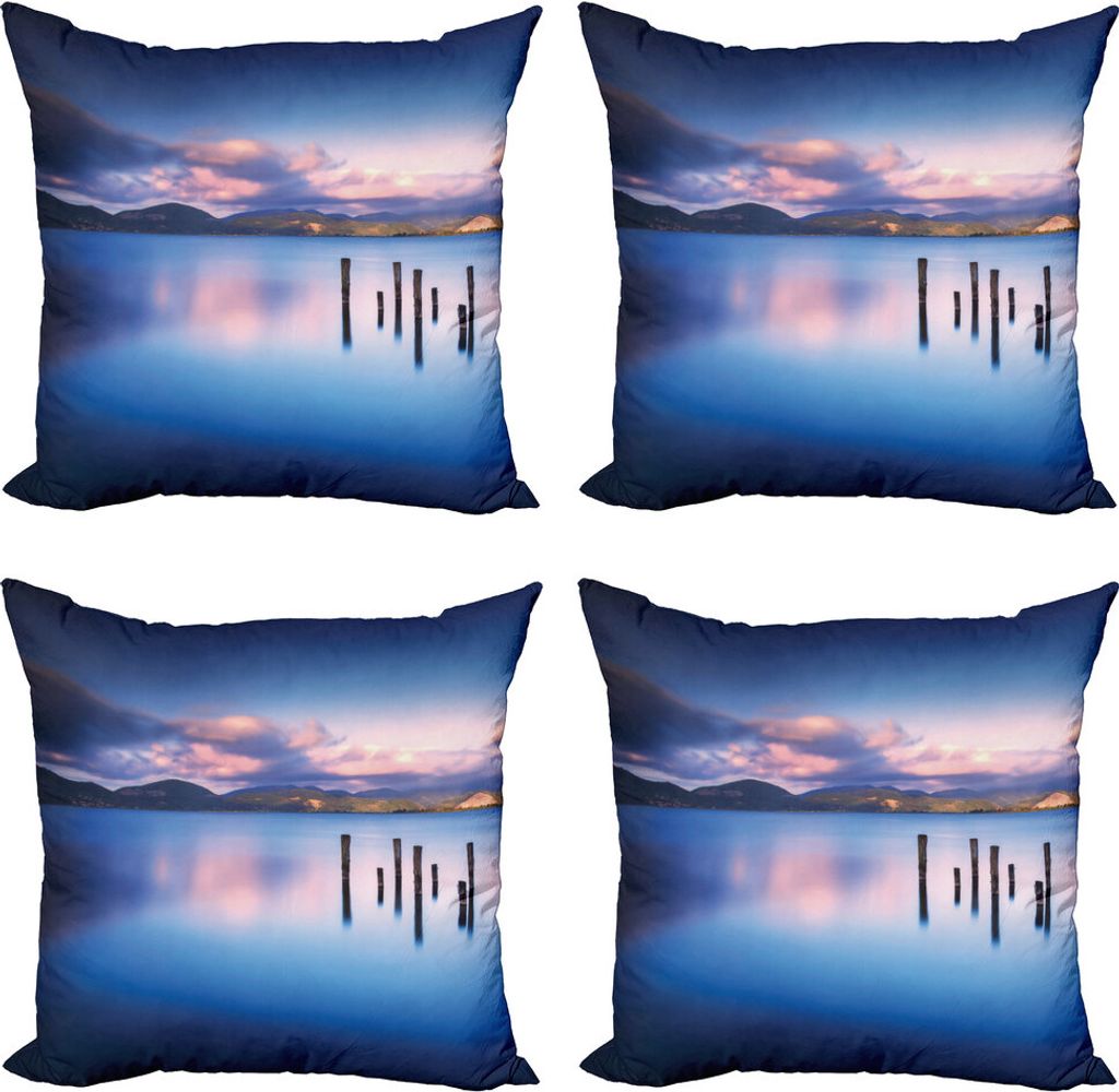 ABAKUHAUS Natur Kissenbezug Set (4 Stück), Sky Reflexion auf Wasser, Moderner Doppelseitiger Digitaldruck, 60 cm x 60 cm, Königsblau