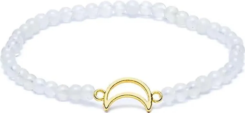 Bracelet Pierre de Lune 4mm pour Femme - Set de 2 avec Pendentif Lune Zen