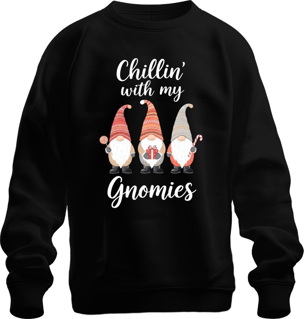 Chillin' with my Gnomies Weihnachten Weihnachtsgnome Wichtel Spaß Uni Sweatshirt Pullover, Schwarz, M
