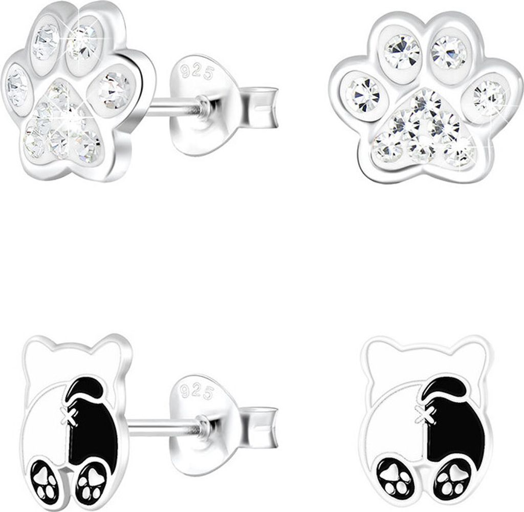 2er Set Ohrringe Silber 925 Ohrstecker Hund & Pfote