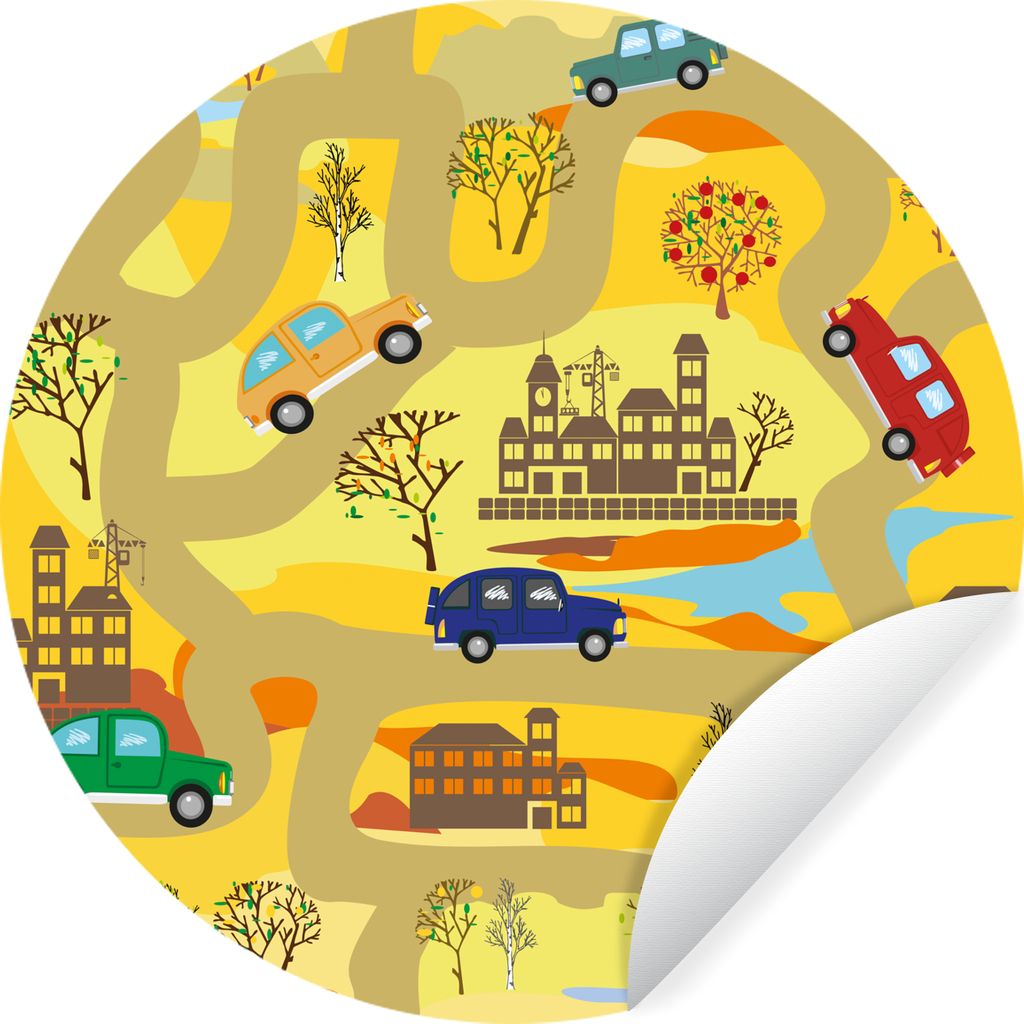 MuchoWow Runde Wandtattoo - Wandsticker Tapete Aufkleber Kinder - Wüste - Auto - Straßen Ø 50 cm Selbstklebend und Repositionierbar - Wandaufk...