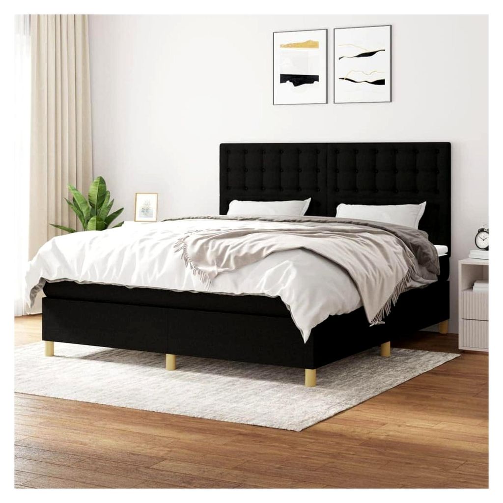 Lattenrost mit schwarzer Matratze, 180 x 200 cm, Stofflattenrost, einfache Montage für Schlafzimmer, Hotel, Schlafsaal