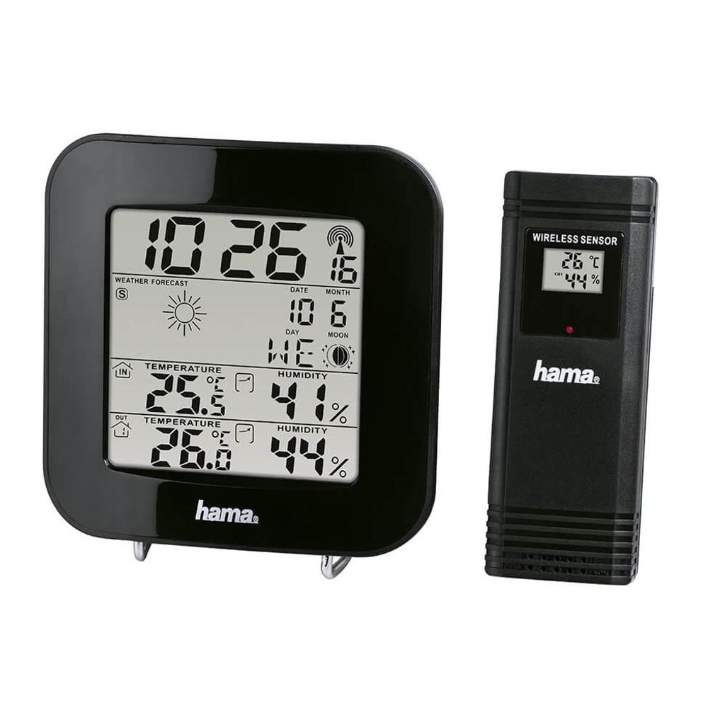 HAMA Wetterstation DCF-Funkuhr Display 1Auensensor schwarz Zdjęcie produktu 
