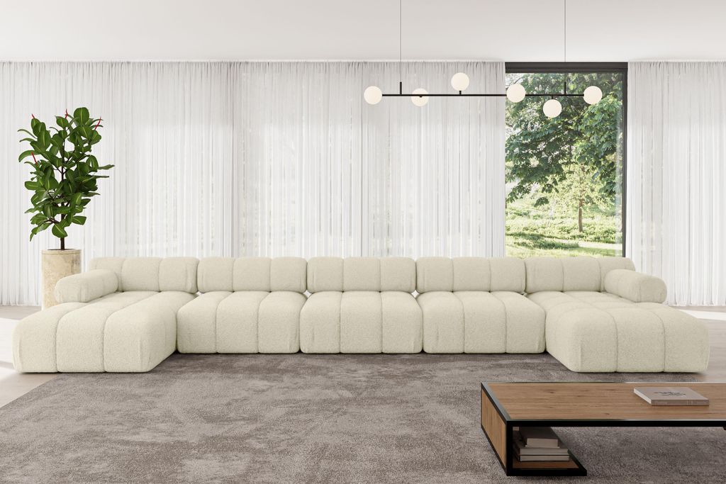 ALTDECOR Modulares Sofa Ecksofa in U-Form - Tesso-U3 - 475x160x70 cm Beige Corner modular Sofa Eckcouch Couch Wohnlandschaft Cauchsofa Polstersofa