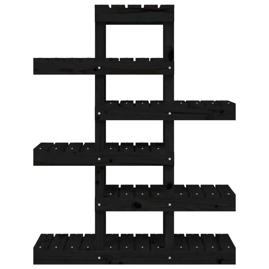 Scaffale Porta Piante Moderno Nero 110cm - Legno di Pino Massiccio - 5