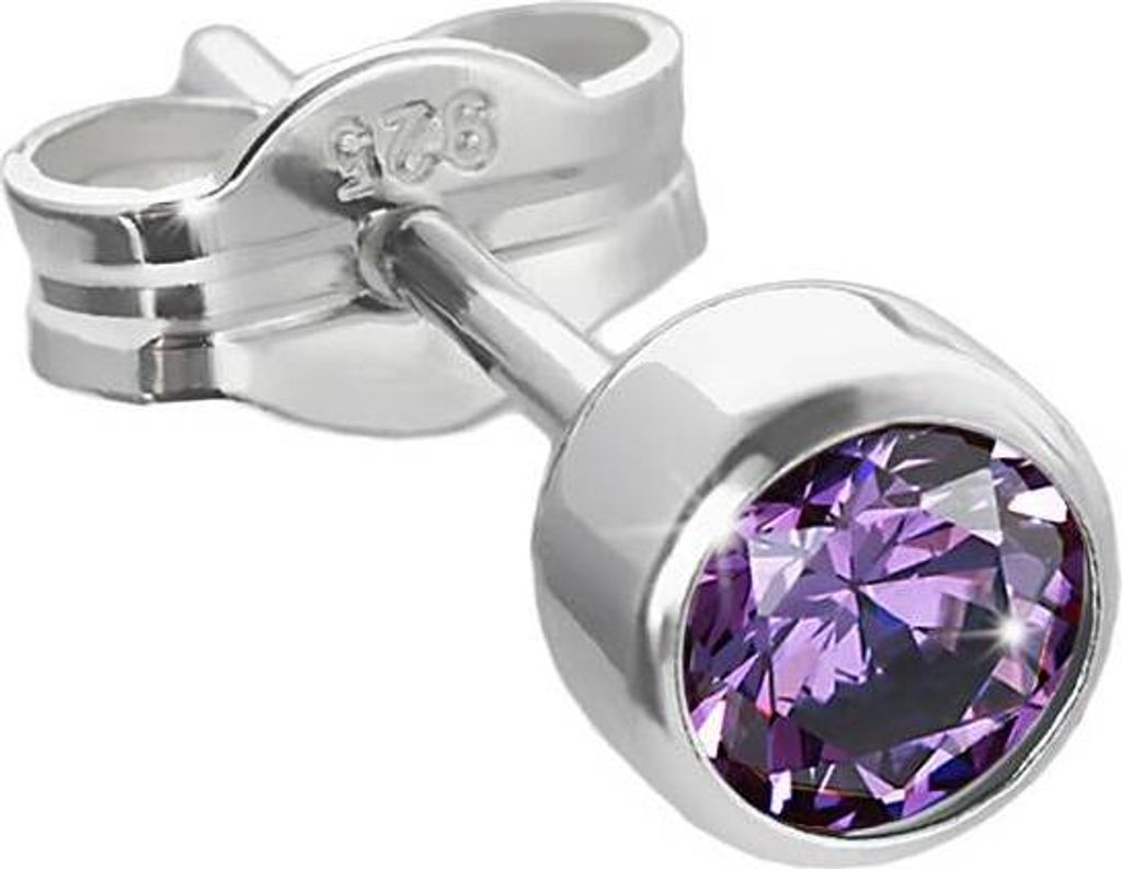 Single Ohrstecker Silber 925er 4,50mm Amethyst Zirkonia Damen Herren Kinder 6664