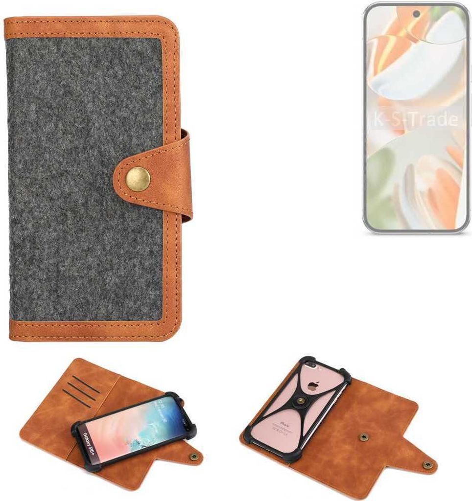 K-S-Trade Schutzhülle Handyhülle kompatibel mit Google Pixel 9 Pro Filz Hülle Kunst-Leder dunkelgrau braun (1x)
