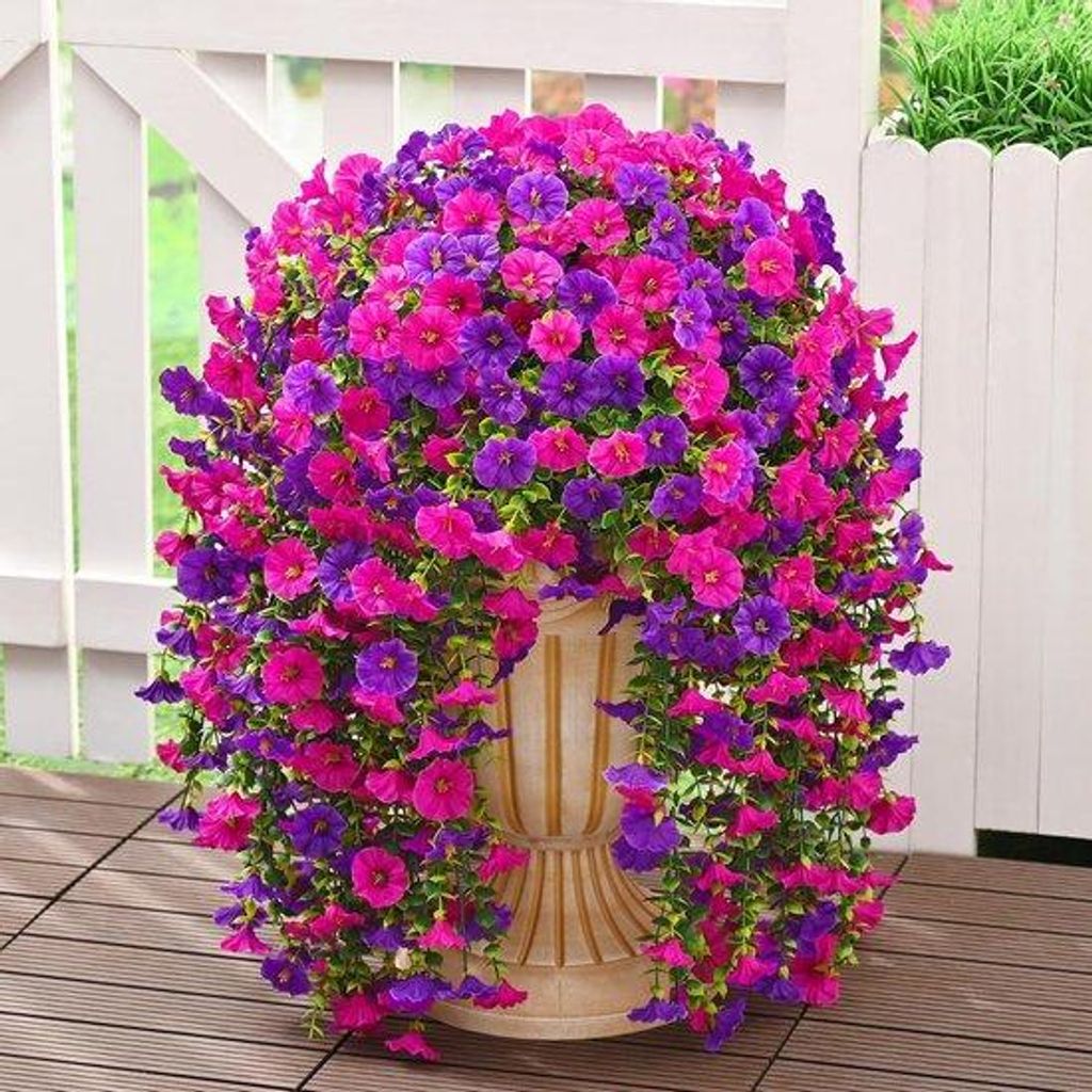 Kunstpetunien 4-teilig, Seidenblumen, Hangende Blumen, Begrüßungskarten, Dekorationen für Balkon, Garten, Hauswände