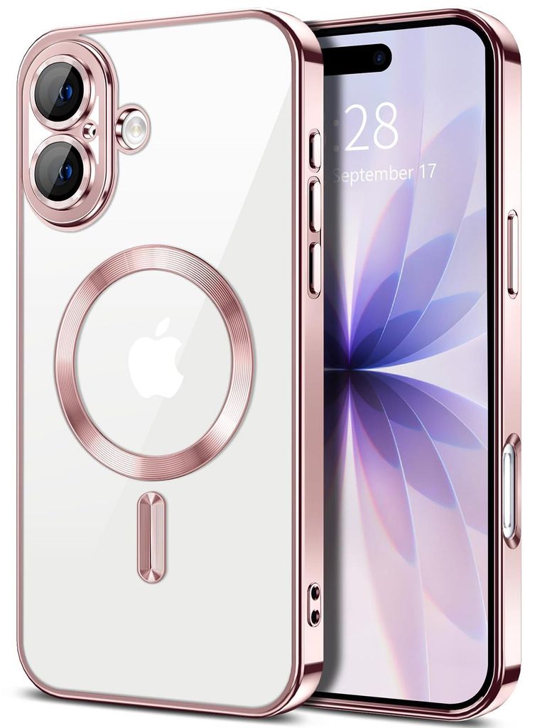 Weiche Klar Hülle für iPhone 17, Kameraschutz, Kompatibel mit MagSafe, Elektroplattiert TPU Handyhülle Pink
