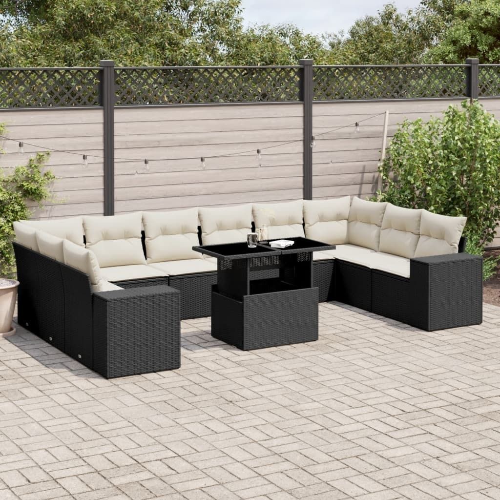 Maison Exclusive - 11-tlg. Garten-Sofagarnitur mit Kissen Schwarz Poly Rattan