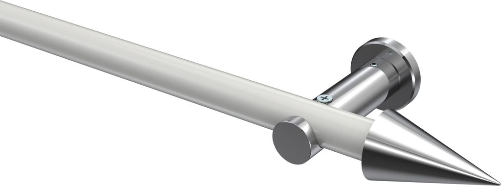 Interdeco Gardinenstange / Vorhangstange Weiß / Chrom, Typ Platon Savio (Kegel) ohne Ringe, 20 mm Ø 1-läufig, 120 cm
