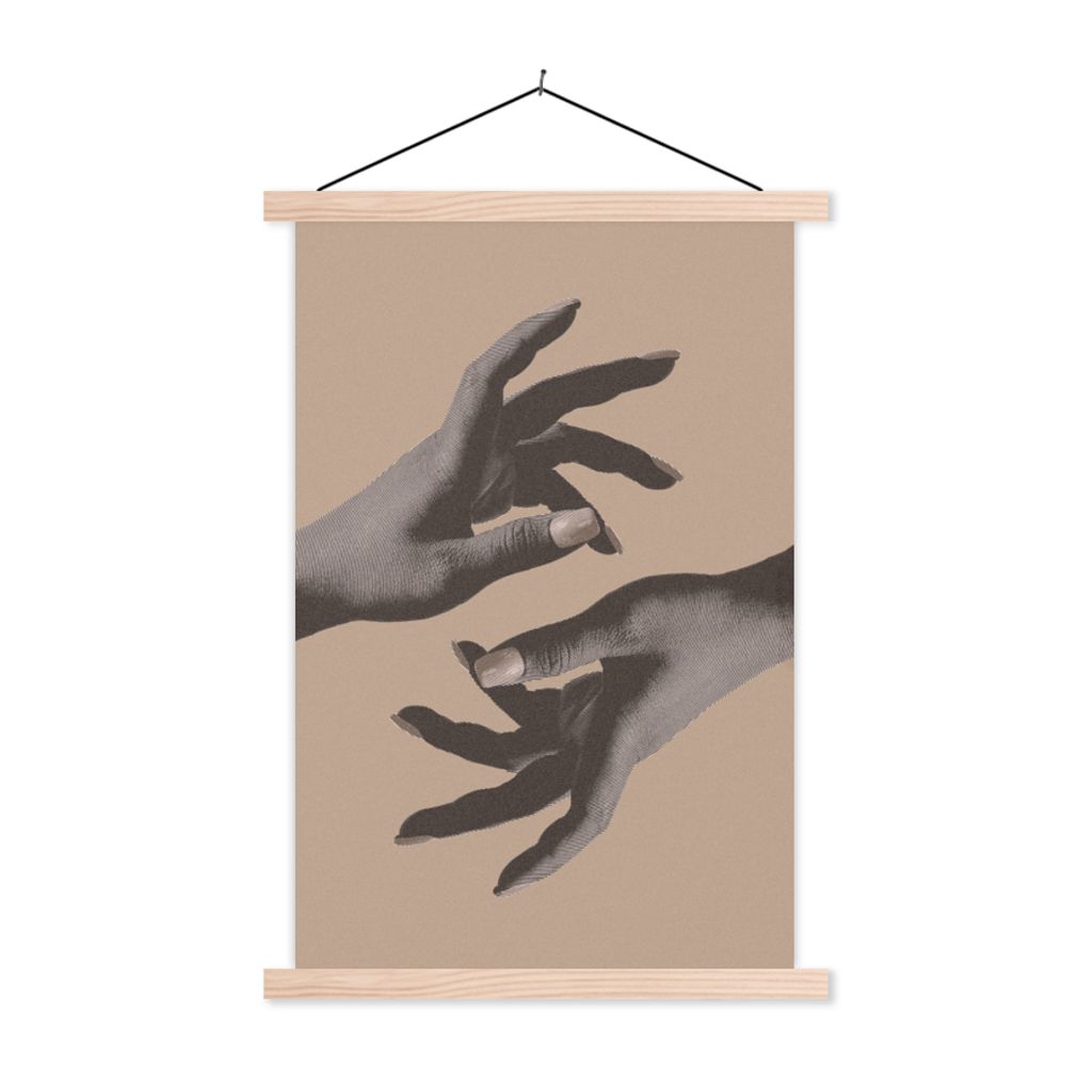 MuchoWow Textilposter Vintage - Hand - Design 40x60 cm mit holzfarbenen Rahmen - Poster