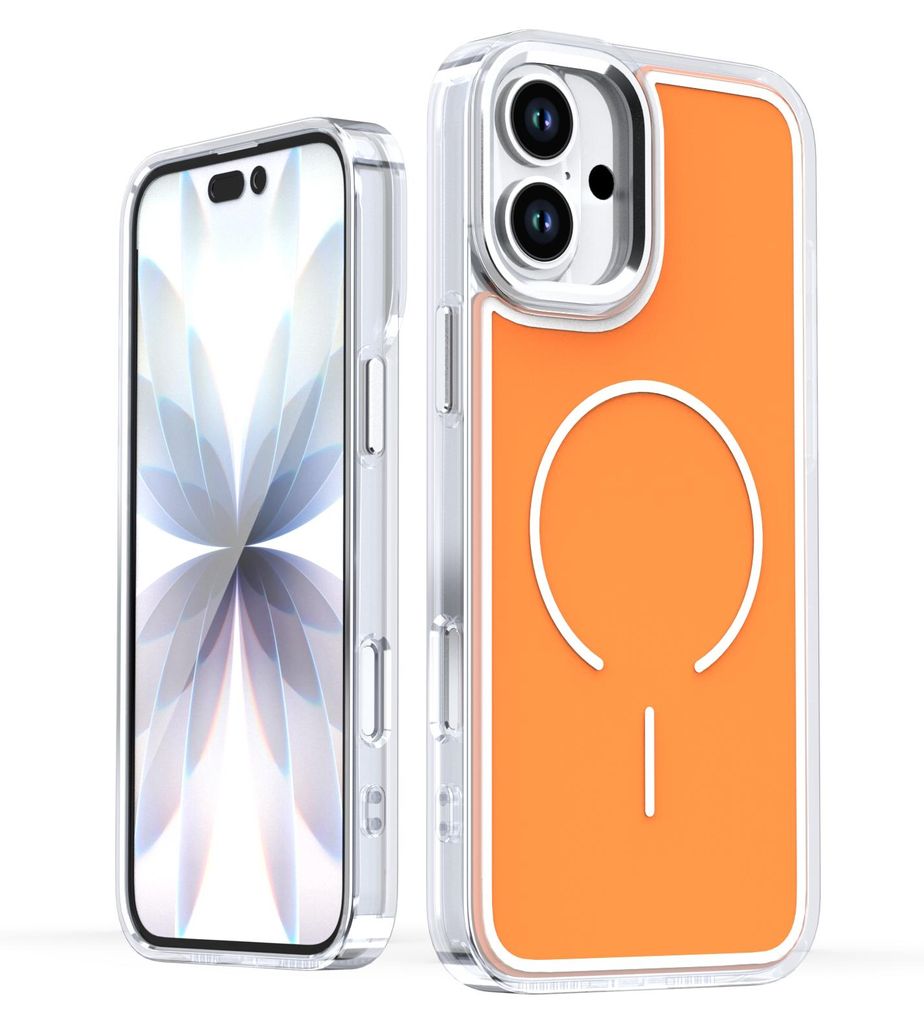 Magnetische Hülle für iPhone 16 Plus, Dünn Klare Stoßfest Handyhülle, Kompatibel mit MagSafe Orange