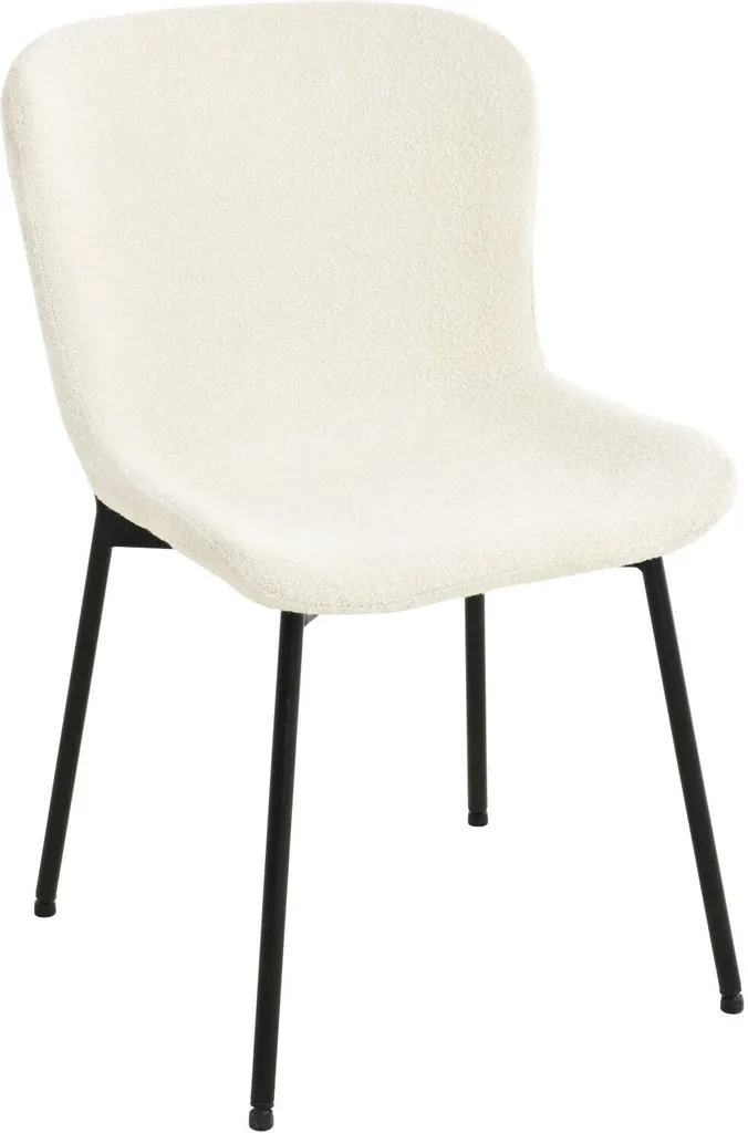 Chaise Confortable en Tissu Bouclé Crème et Métal Noir SABLE
